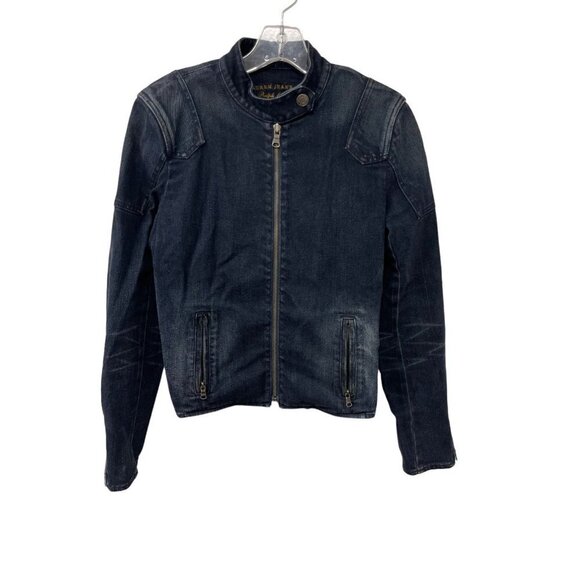 Lauren Jeans Co by Ralph Lauren Ladies Zip-up Dark Blue Jean Jacket Size Medium - Picture 1 of 6